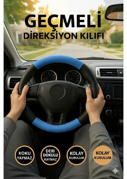 Kia Ceed 2019-2023 Geçmeli Direksiyon Kılıfı Delikli Siyah Mavi Deri fiyatları