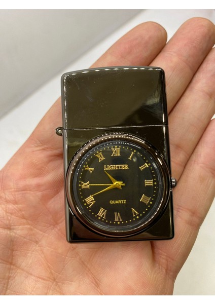 Saatli Metal Çakmak - Siyah