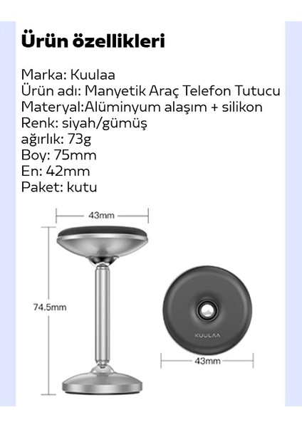 Kuulaa Güçlü Mıknatıslı Manyetik Standlı Cep Telefon Araç TUTUCU-(5775) - M587K404-R93587 fırsatları