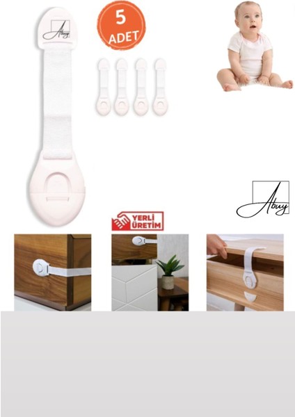 5 Adet Çocuk Bebek Çekmece Dolap Beyaz Eşya Güvenlik Emniyet Koruma Kilidi - Çok Amaçlı Kilit