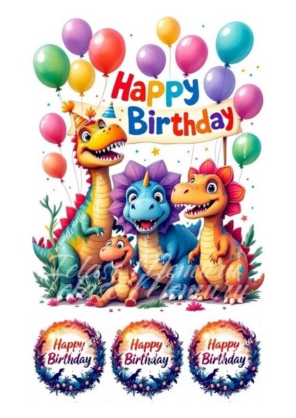 Dinazor Temalı Pasta Resmi ve Pasta Süsü - Dinazor Temalı Doğum Günü Baskısı - Yenilebilir Kağıt 3