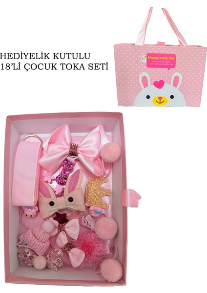 Kız Çocuk Pembe Renk Hediyelik Kutulu 18'li Set Toka
