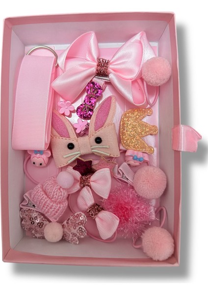 Kız Çocuk Pembe Renk Hediyelik Kutulu 18'li Set Toka modelleri