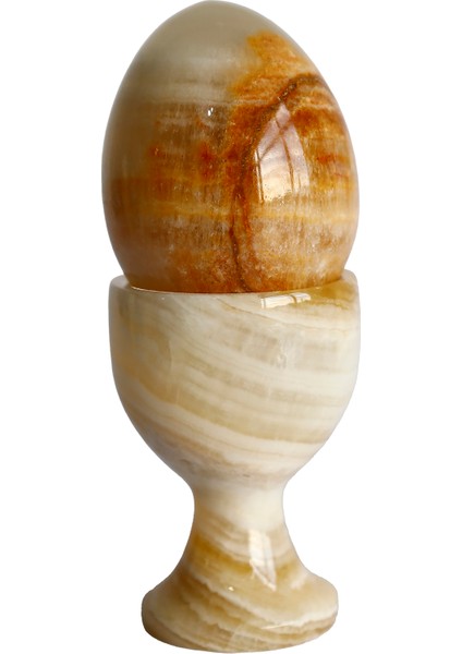 Bal Oniks Doğal Taş Yumurta ve Kadeh Seti – El Yapımı, Dekoratif Feng Shui Biblo, Şık Masa ve Ofis Süsü
