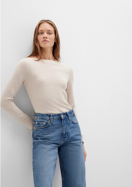 Uzun Kollu Geniş Yaka Bej Tişört 1613596-85576 fiyatları