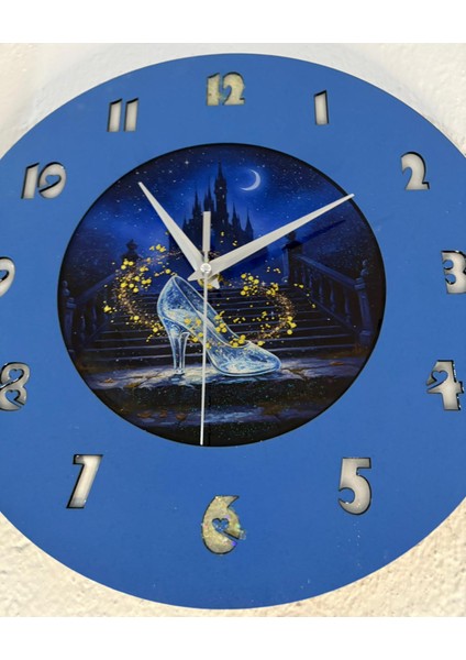 Kişiye Özel Külkedisi Sindirella Cam Ayakkabılı Çocuk Odası Duvar Saati | Epoksi Dolgulu | 35 cm modelleri