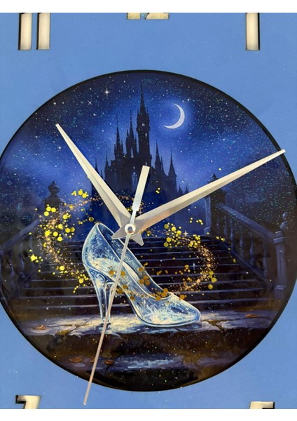Kişiye Özel Külkedisi Sindirella Cam Ayakkabılı Çocuk Odası Duvar Saati | Epoksi Dolgulu | 35 cm