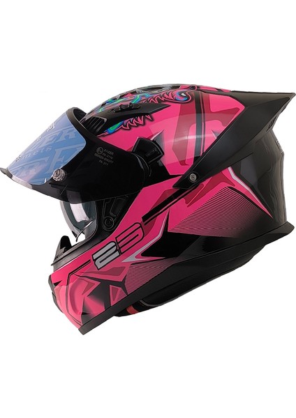 Motosiklet Kask Ece 22.R06 Double Vizörlü Full Face Motor Kaskı Beast Pink