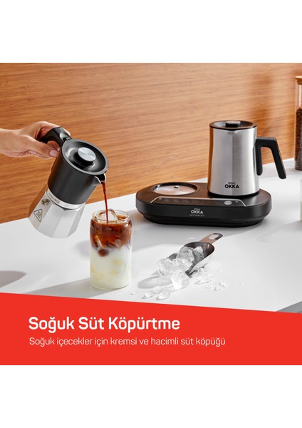 OK0027 OKKA Rich Moka Pot Karıştırıcılı Metal İtalyan ve Türk Kahve Makinesi - Krom 5 Fincan modelleri