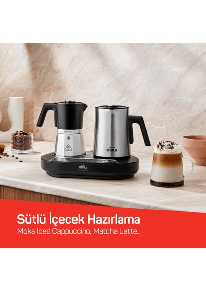 OK0027 OKKA Rich Moka Pot Karıştırıcılı Metal İtalyan ve Türk Kahve Makinesi - Krom 5 Fincan indirimleri