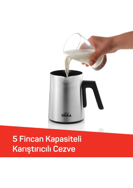 OK0027 OKKA Rich Moka Pot Karıştırıcılı Metal İtalyan ve Türk Kahve Makinesi - Krom 5 Fincan