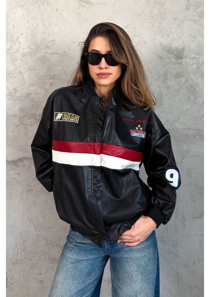 Kadın Şeritli Deri Mont 1043