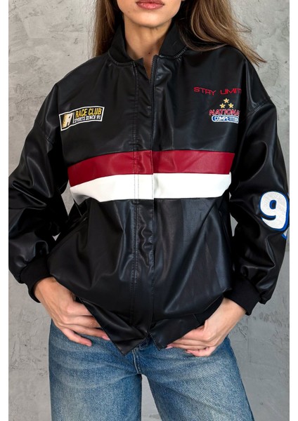 Kadın Şeritli Deri Mont 1043 fırsatları