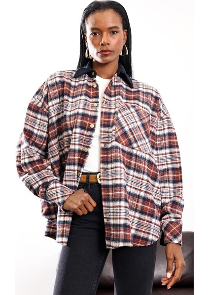 Lacivert Kadife Yakalı Ekose Gömlek 04013 fırsatları