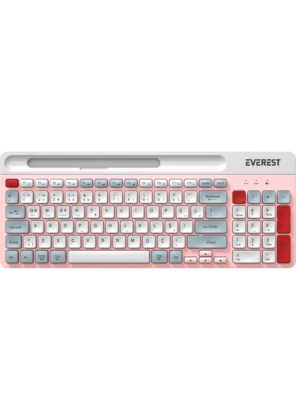 Ruby Pembe/beyaz/gri 2.4g+Bt1+Bt2 Çoklu Cihaz Bağlantılı Q Klavye