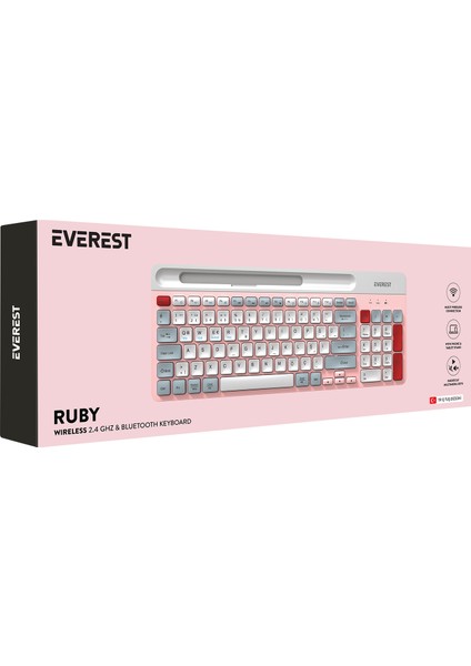 Ruby Pembe/beyaz/gri 2.4g+Bt1+Bt2 Çoklu Cihaz Bağlantılı Q Klavye