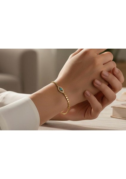 Çelik Nazar Boncuklu Ezme Bileklik