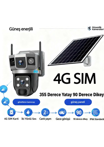 6mp Güneş Enerjili 4g Sım Kartlı Güvenlik Kamerası, Gece Görüşü, Çift Yönlü Ses, Anlık Canlı Izleme, Güneş Enerjili Güvenlik Kamerası