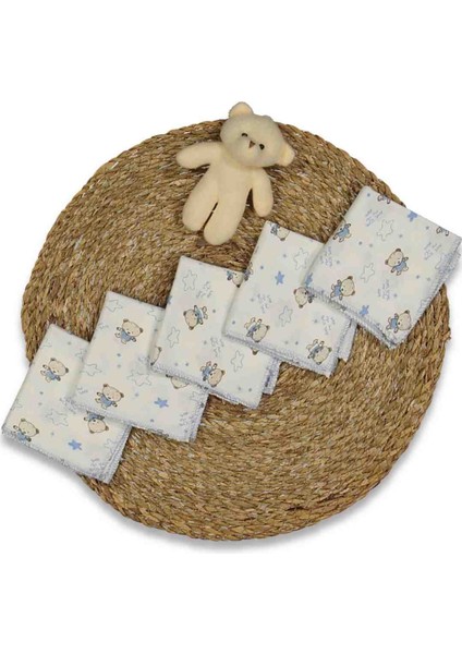 Tüm Ciltler Için Ayıcık Desenli Penye %100 Pamuk 10'lu Bebek Ağız Mendili