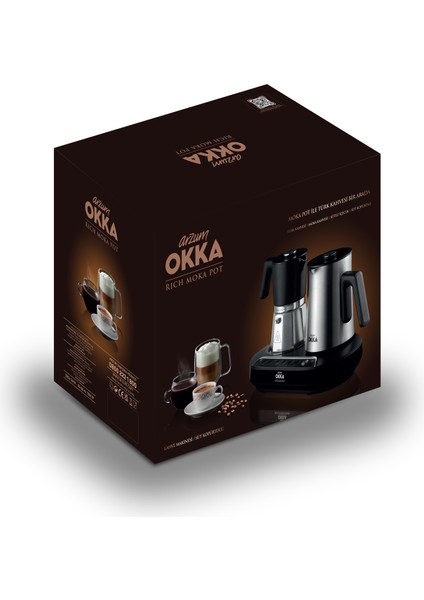 OK0027 OKKA Rich Moka Pot Karıştırıcılı Metal İtalyan ve Türk Kahve Makinesi - Krom 5 Fincan