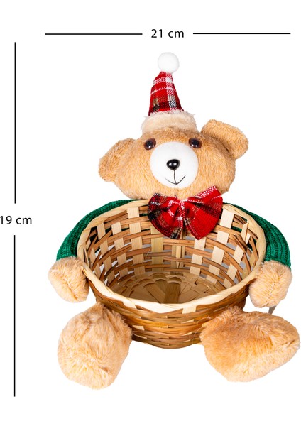 Yılbaşı Süsü, Sepet, Kahverengi - Ayıcıklı, Hasır Örgü, Ekose Papyonl fırsatları