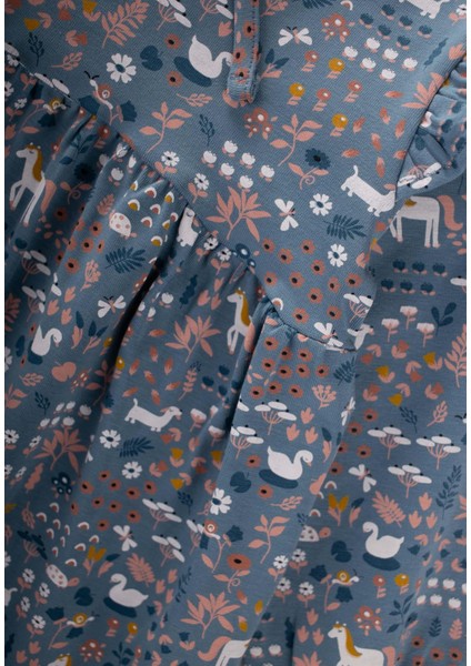 Desenli Mevsimlik Elbise 1-7 Yaş İndigo Mavi modelleri