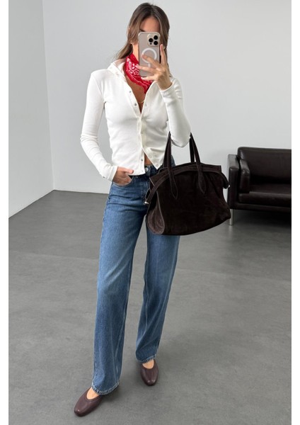 Koyu Mavi Düz Kesim Orta Bel Jean 2750