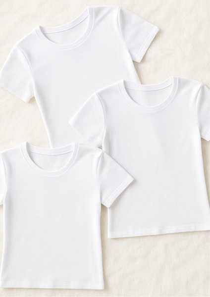 Kadın Giyim Pamuklu & Elastan Sıfır Yaka T-Shirt 3 Adet Ekonomik Paket LL.223.ILK60.001