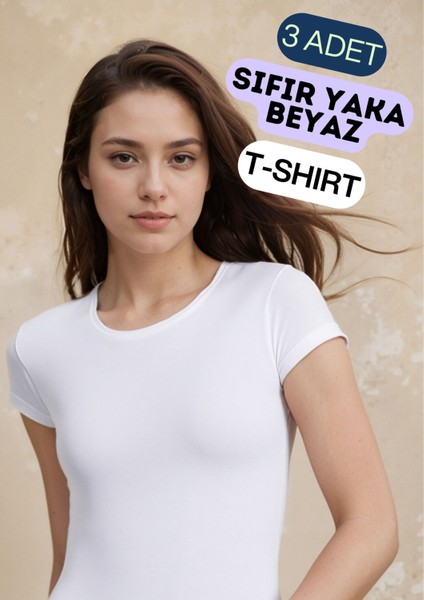 Kadın Giyim Pamuklu & Elastan Sıfır Yaka T-Shirt 3 Adet Ekonomik Paket LL.223.ILK60.001 fiyatları