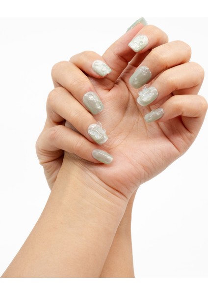 10'lu Yeşil Kısa Balerin TT1217 Tekrar Kullanılabilir El Yapımı Protez Takma Tırnak - Yeşil-S fiyatları