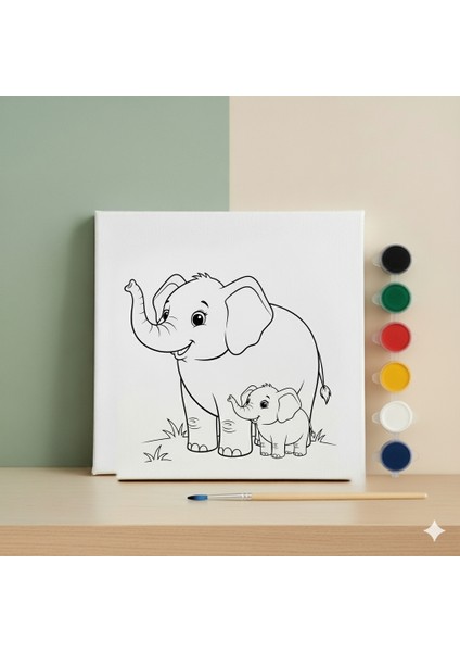 Çocuklar Için Sevimli Fil Ailesi Tuvali Eğitici ve Eğlenceli Boyama Seti