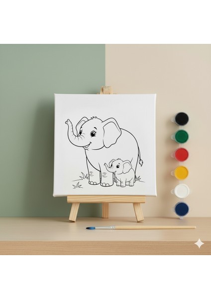 Çocuklar Için Sevimli Fil Ailesi Tuvali Eğitici ve Eğlenceli Boyama Seti fiyatları