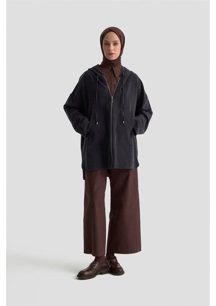 Fermuar Detaylı Kapüşonlu Kap 25KD1125 Siyah fiyatları