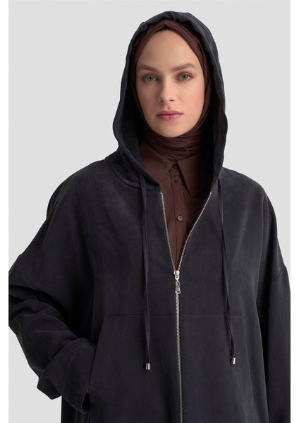 Fermuar Detaylı Kapüşonlu Kap 25KD1125 Siyah fırsatları