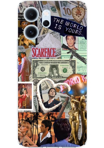 Oppo Reno 14F Uyumlu Scarface Kolaj Tasarımlı Baskılı Silikon Kılıf
