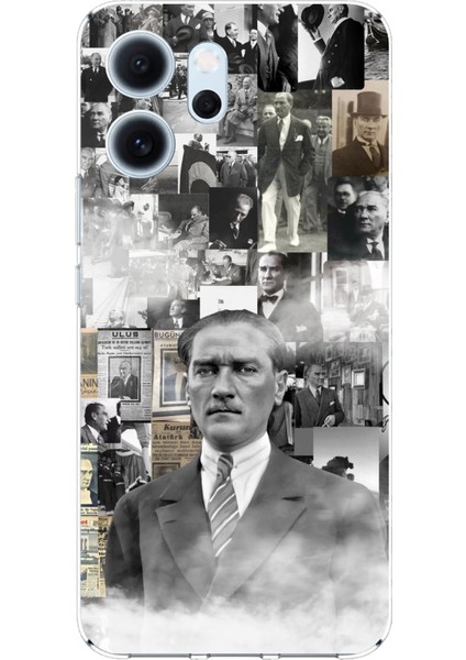Oppo Reno 14F Uyumlu Mustafa Kemal Atatürk Kolaj Baskılı Silikon Kılıf