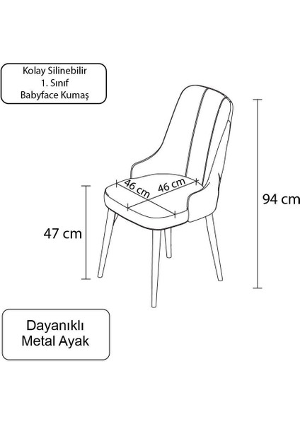 Esa 4 Adet Babyface Kumaş, Beyaz Metal Ayaklı, Mutfak ve Yemek Odası Sandalyesi fiyatları