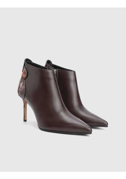 Festa Hakiki Yılan Baskılı Deri Kahverengi Kadın Topuklu Bot
