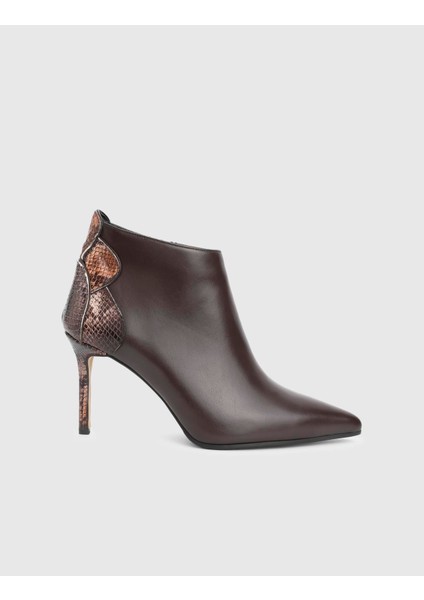 Festa Hakiki Yılan Baskılı Deri Kahverengi Kadın Topuklu Bot modelleri
