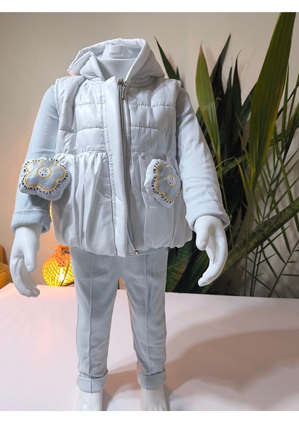 Kız Bebek Vikvik Oyuncaklı Üçlü Takım (Omuzdan Çıtçıtlısweatshirt+ Vikvikli Yelek+Pantolon) fiyatları