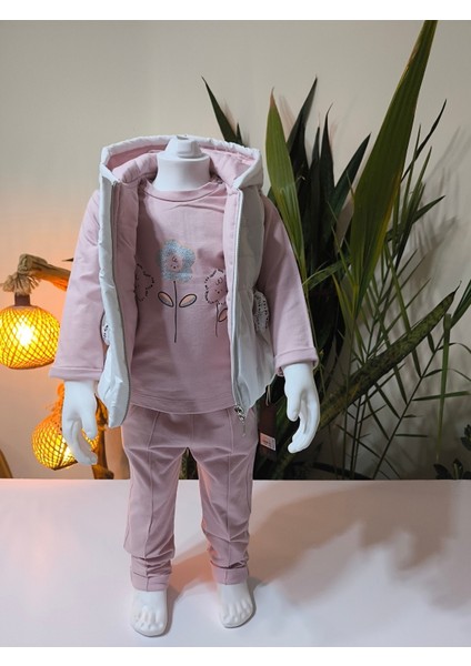 Kız Bebek Vikvik Oyuncaklı Üçlü Takım (Omuzdan Çıtçıtlısweatshirt+ Vikvikli Yelek+Pantolon) fiyatları
