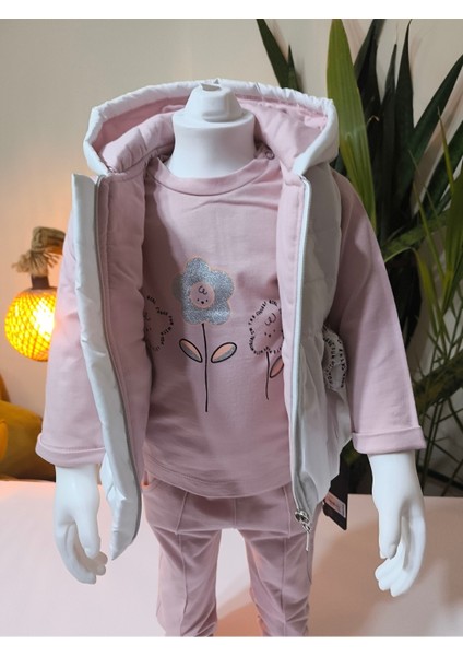 Kız Bebek Vikvik Oyuncaklı Üçlü Takım (Omuzdan Çıtçıtlısweatshirt+ Vikvikli Yelek+Pantolon) fırsatları