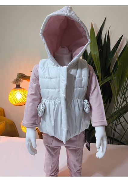 Kız Bebek Vikvik Oyuncaklı Üçlü Takım (Omuzdan Çıtçıtlısweatshirt+ Vikvikli Yelek+Pantolon)