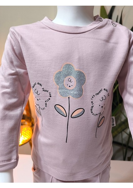 Kız Bebek Vikvik Oyuncaklı Üçlü Takım (Omuzdan Çıtçıtlısweatshirt+ Vikvikli Yelek+Pantolon)