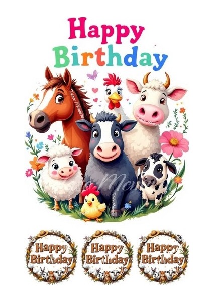 Çiftlik Hayvanları Pasta Resmi ve Pasta Süsü - Pasta Resmi ve Baskısı - Yenilebilir Kağıt Baskı 3