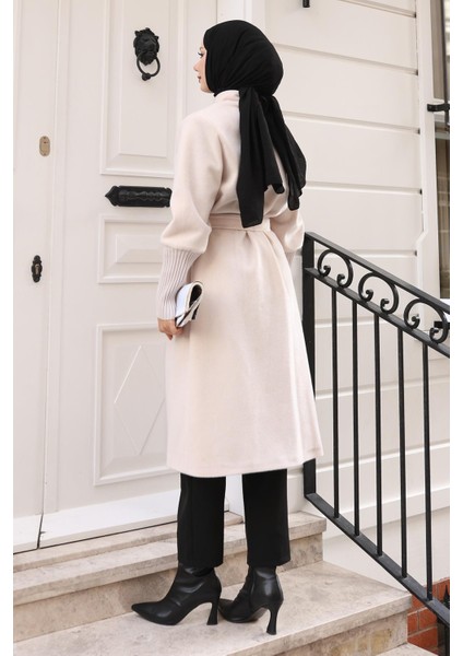 Broş Detaylı Kaban Bej 19279 fırsatları