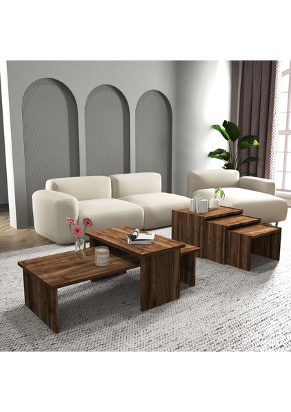 Vera 2'li Orta Sehpa ve Zigon Sehpa Seti , Servis Sehpası Sandık (Ceviz)