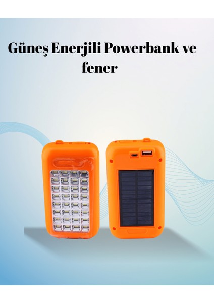 Gold Silver Güneş Enerjili Powerbank Işıldak – 10000 Mah 32 LED Çift USB Su Geçirmez