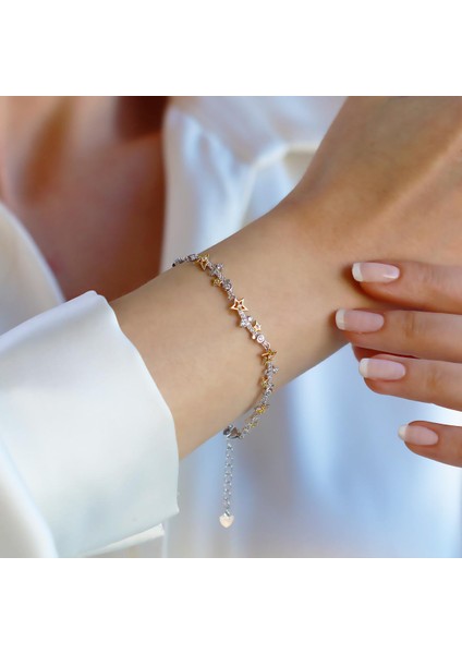 Yıldız Taşlı Gold Gümüş Bileklik