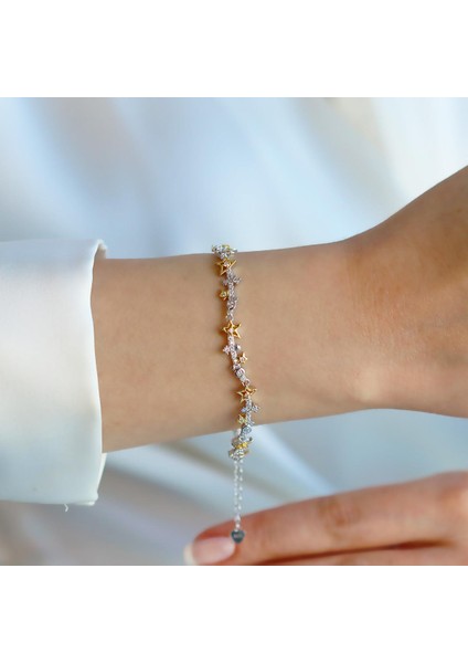 Yıldız Taşlı Gold Gümüş Bileklik modelleri